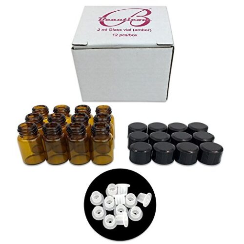 Envase de vidrio ámbar de 2 ml para aceites de masaje.